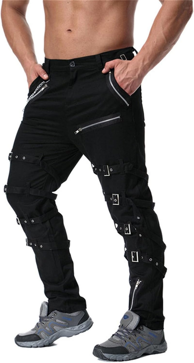Idopy Men`s Steampunk Gothic Hip Hop Punk Rock Pants with Chain - Image 3